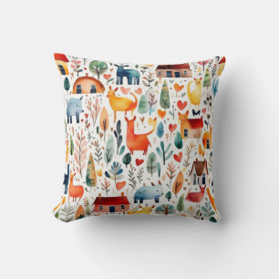 Coussin Maisons rouges et maisons mignonnes Feuille de pap