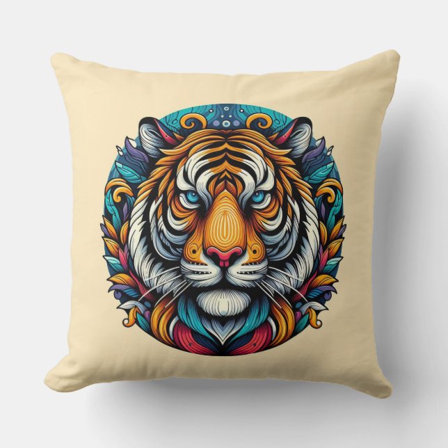 Coussin Majesté psychédélique du tigre (Recto)