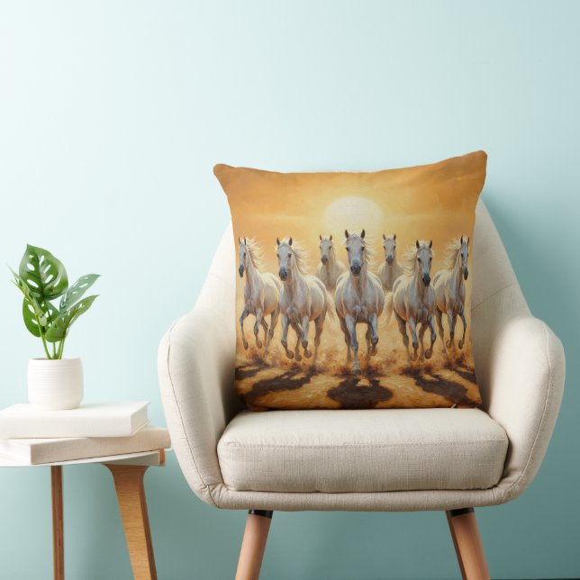 Coussin Majestic Sept Chevaux blancs Galloping au coucher  (Chaise)