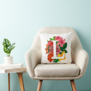 Coussin Majuscule L monogramme floral