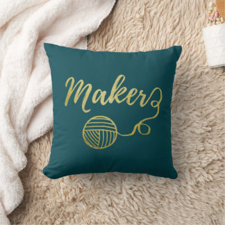 Coussin Maker Yarn Crafts Typographie Faux Gold Turquoise