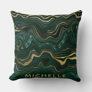 Coussin Malachite vert foncé et strate d'huile d'or