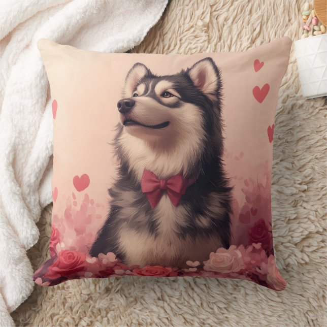 Coussin Malamute d'Alaska avec Rose - Saint-Valentin (Couverture)