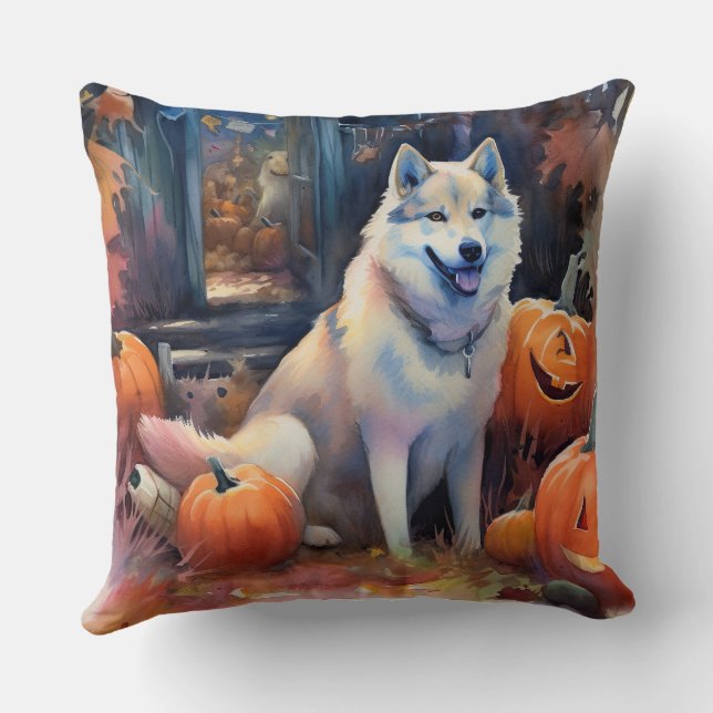 Coussin Malamute d'Halloween en Alaska avec la peur Citrou (Verso)