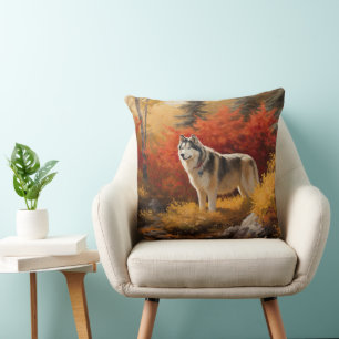 Coussin Malamute en Alaska à l'automne Feuilles automne in