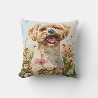Coussin Maltese Watercolor Throw Pillow