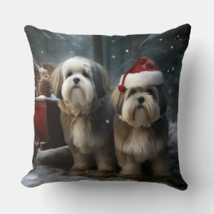 Coussin Malti tzu traîneau enneigé décoration de Noël 