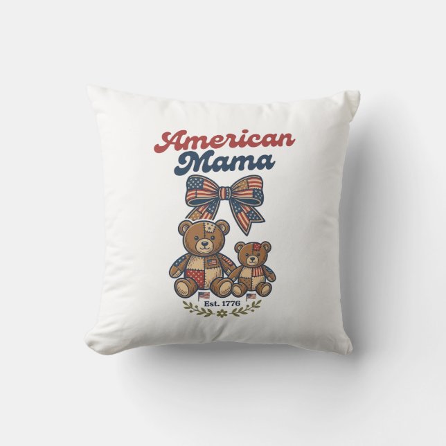 Coussin Mama Américaine Ours Patriote Patchwork Vector Des (Recto)
