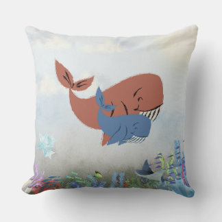 Coussin Mama & Baby Whale Throw Pillow 