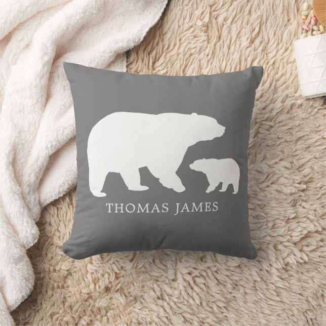 Coussin Maman Bébé Ours Gris (Couverture)