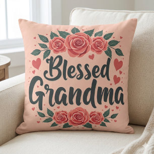 Coussin Maman bénie Floral Vintage Roses Typographie
