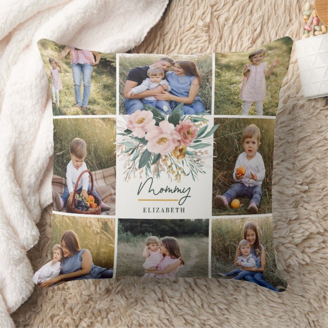 Coussin maman cadeau 8 photo rose girly belle florale thr (Couverture)