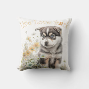 Coussin Maman Chien Malamute d'Alaska Floral