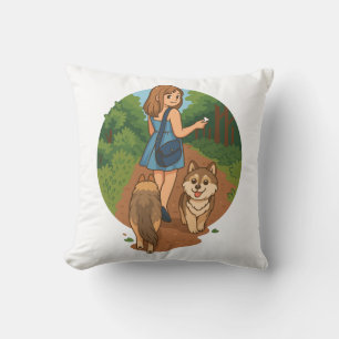 Coussin Maman Chien Mignon Marchant avec des Chiots sur un