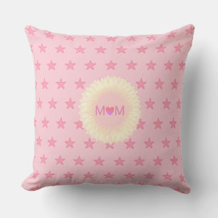 Coussin Maman Cœur Mignon & Étoiles sur Rose