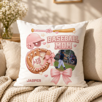 Coussin Maman de baseball Photo Rose Coquette Sports