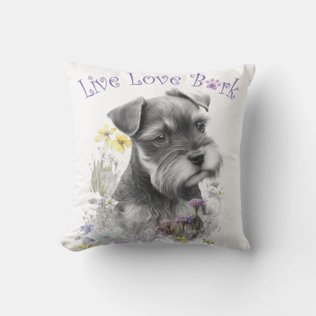 Coussin Maman de Schnauzer Fleurs (Recto)
