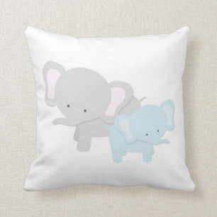 Coussin Maman Elephant et carreau   {lt Blue Back} de bébé