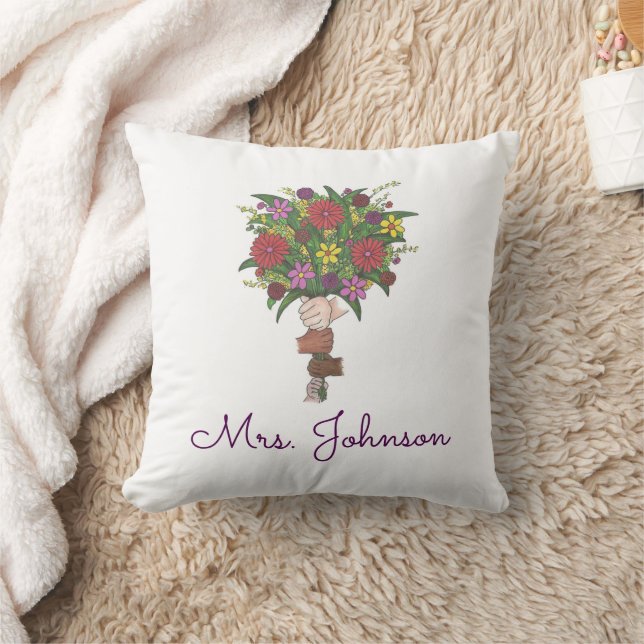 Coussin Maman Enseignant Bouquet de fleurs à petites mains (Couverture)