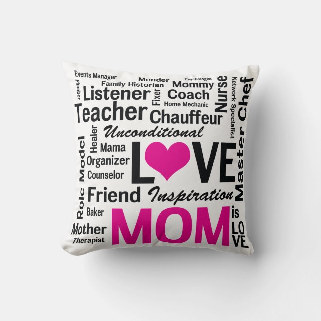 Coussin Maman est Amour Rose et Noir Fête des Mères (Recto)