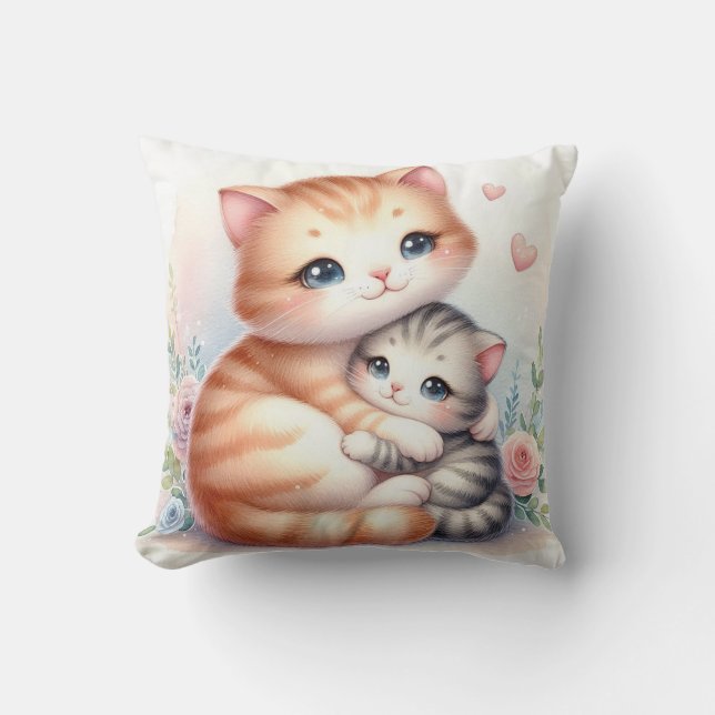 Coussin Maman et bébé chat (Recto)