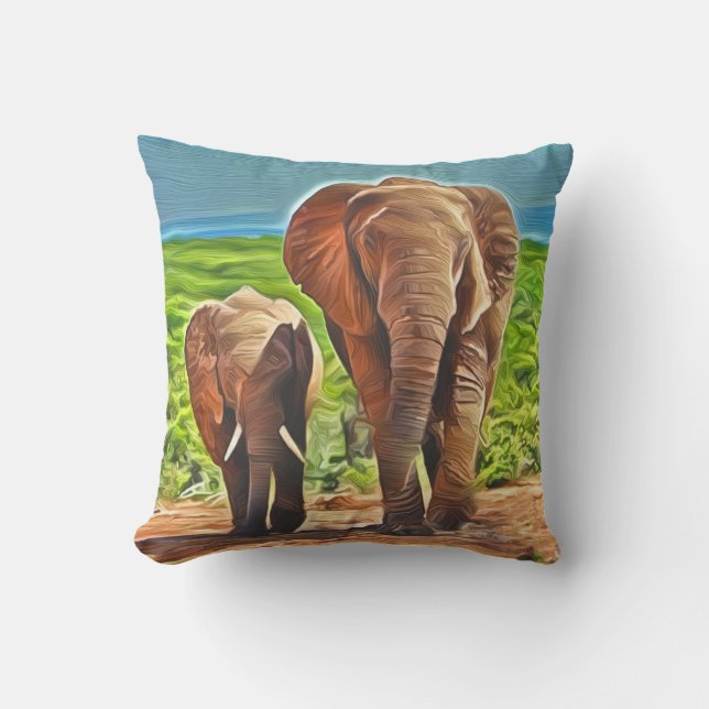 Coussin Maman et bébé éléphant (Recto)