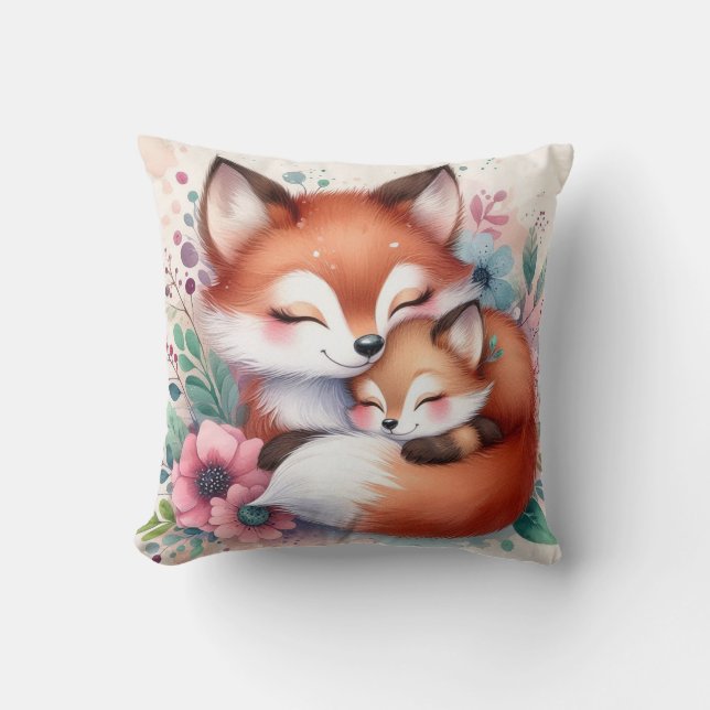 Coussin Maman et bébé renard (Recto)