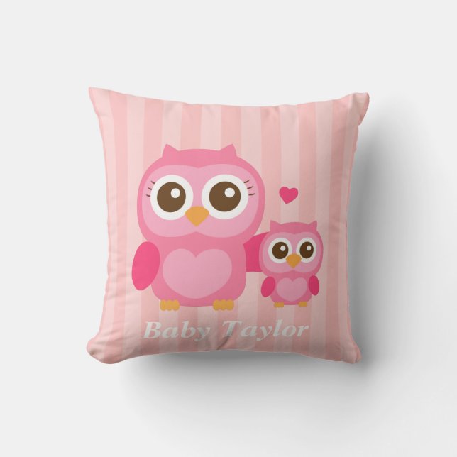Coussin Maman et moi, hibou mignon de bébé, rose (Recto)