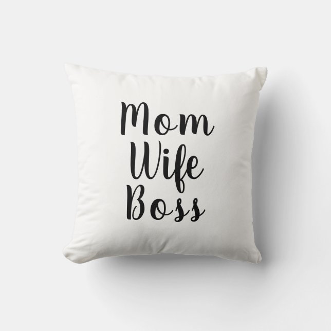 Coussin Maman Femme Boss noir blanc script personnalisé mi (Recto)