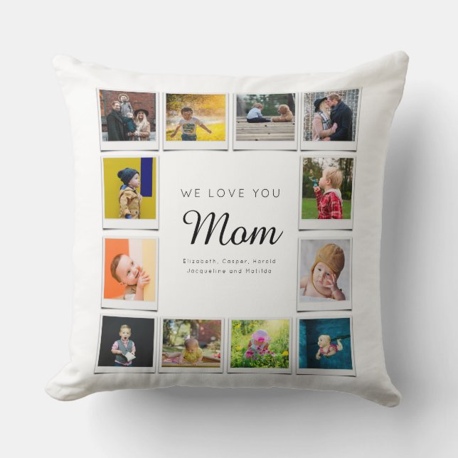 Coussin Maman Fête des mères Photo Collage Modèle Blanc (Recto)