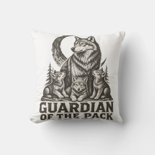 Coussin Maman Loup et Loulous Forêt Lune Nature Graphique