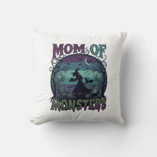 Coussin Maman Monstres Halloween Sorcière Lune Citrouilles
