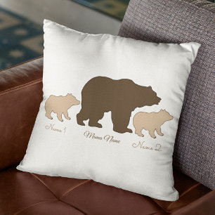 Coussin Maman Ourse Personnalisée Avec 2 Noms d'Enfants Ca