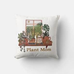 Coussin Maman Plante Boho Jardin Intérieur Aquarelle 