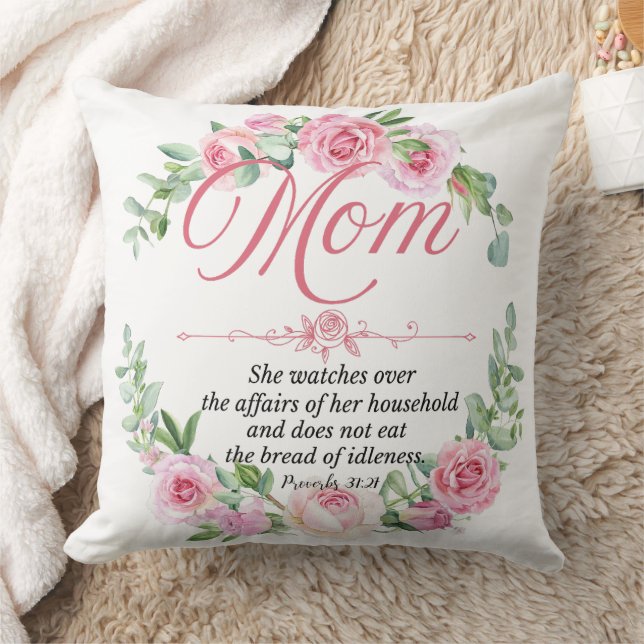 Coussin Maman - Proverbes 31:27 Fête des Mères Bible Verse (Couverture)