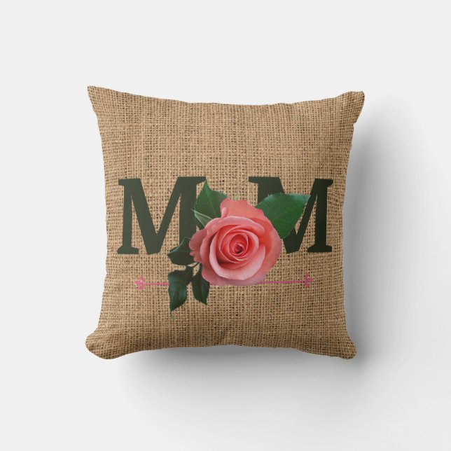Coussin Maman Rose burlap print Lancer l'oreiller (Recto)
