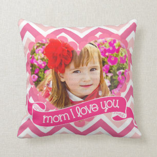 Coussin Maman rose moderne de Chevron je t'aime - photo