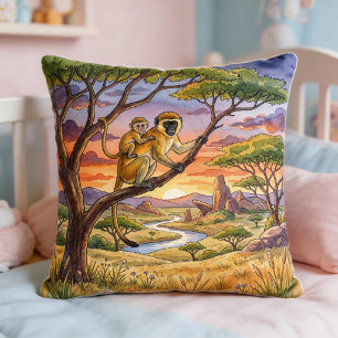 Coussin Maman singe et bébé Animaux de safari 
