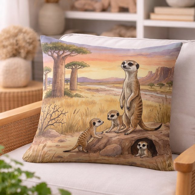 Coussin Maman suricate et ses petits, animaux de safari  (Créateur téléchargé)