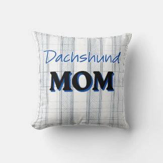 Coussin Maman teckel sur fond carreaux bleu clair