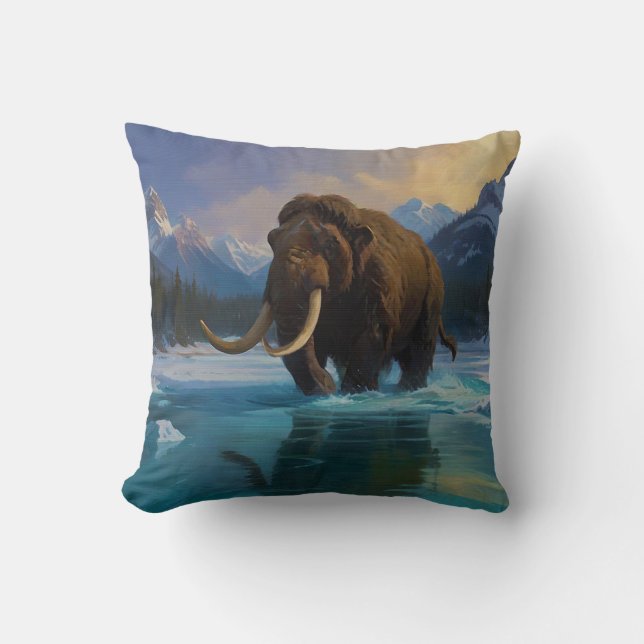 Coussin Mammouth laineux et montagnes rocheuses (Recto)