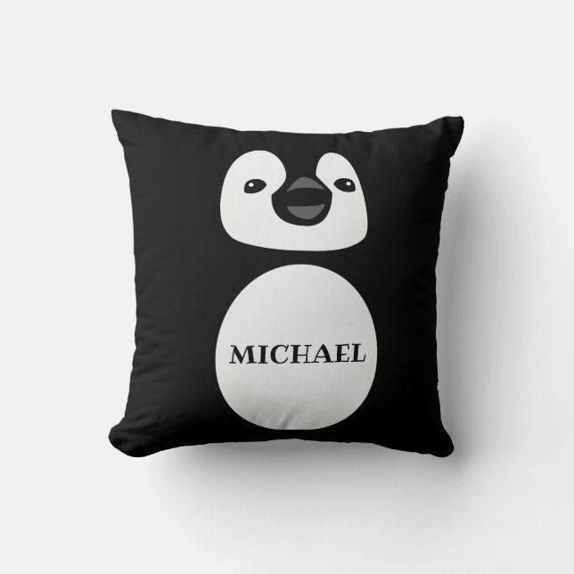 Coussin Manchette Manchot Mignon en Noir et Blanc (Recto)