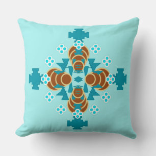 Coussin Mandala à quatre points - aqua, brun et turquoise