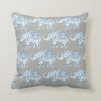 Mandala bleu éléphant tribal sur gris