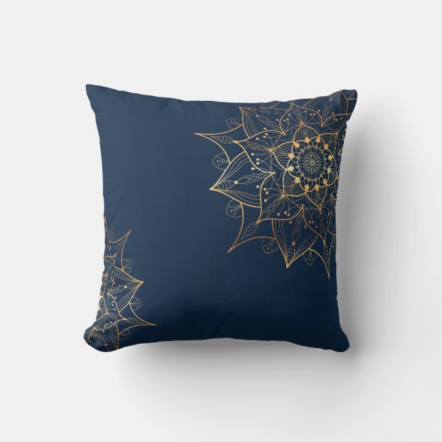 Coussin Mandala bleu et or | L'art islamique inspiré (Recto)