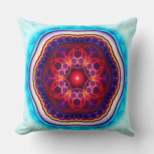 Coussin Mandala bleu fractal harmonique