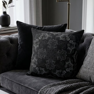 Coussin Mandala Damassé Noir Orné
