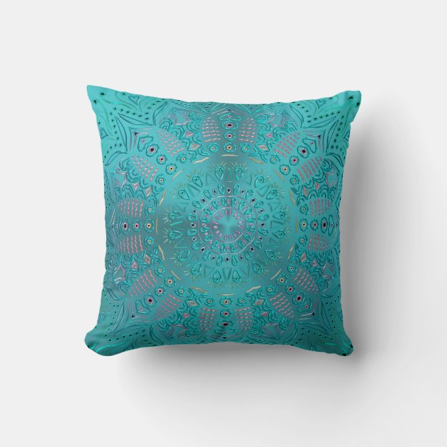 Coussin Mandala de bleu de turquoise (Recto)