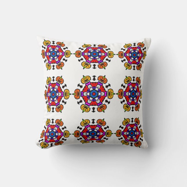 Coussin Mandala de citrouille effrayant (Recto)