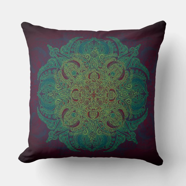 Coussin Mandala de dentelle turquoise et vert au-dessus de (Recto)